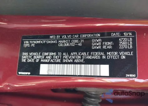 2015 Volvo S60 T5 Premier from USA, damaged, VIN YV140MFK7F1349445